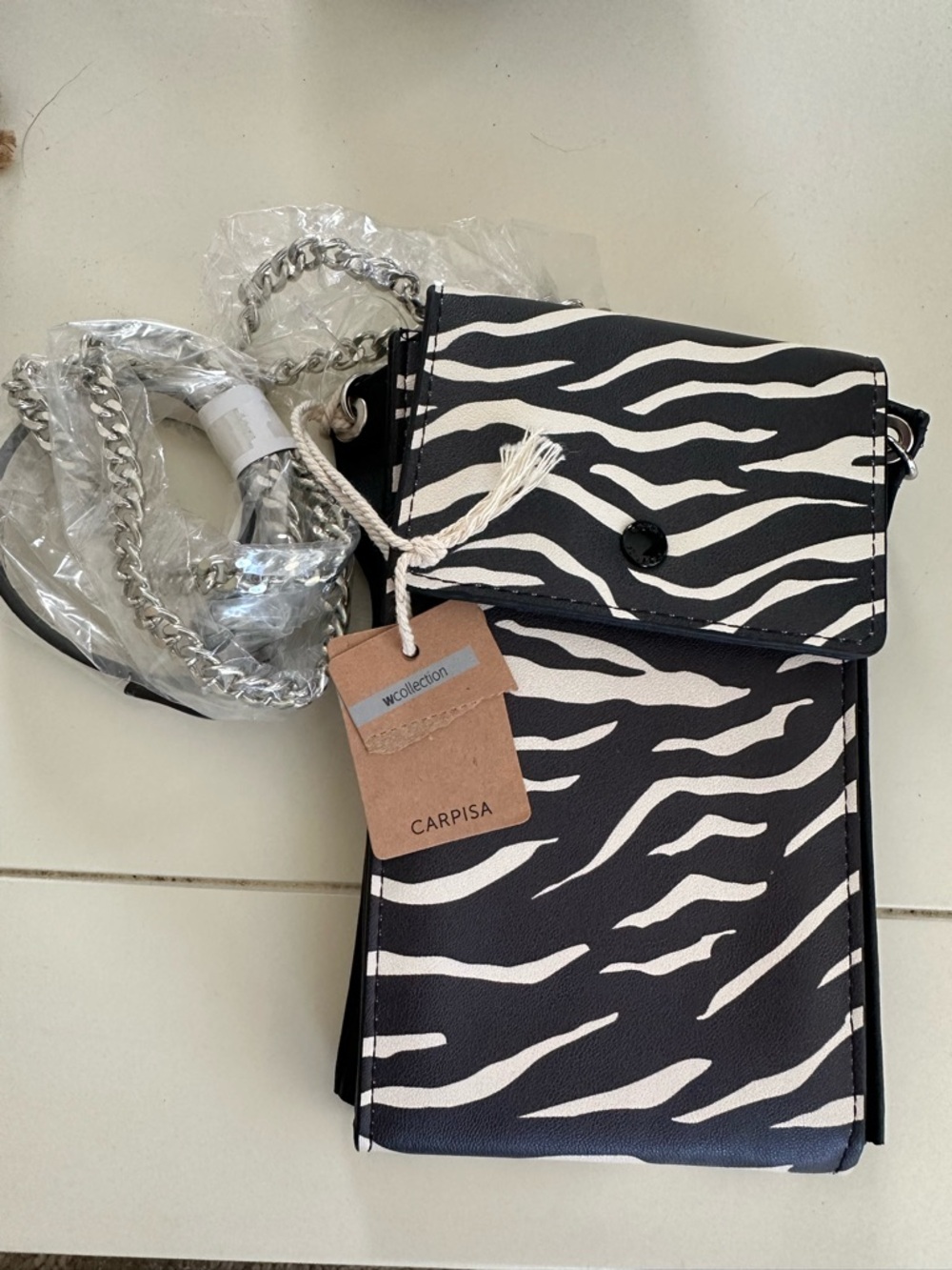 Zebra-Print Crossbody Bag in Black & White
